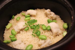 【食　事】鱧と枝豆の炊き込みご飯